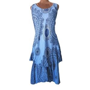 Made in Italy Dress Sleeveless Tiered Blue  Cotton Casual Beach One Size